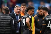Sam Allardyce interacts with Leeds following 2-1 loss to Manchester City