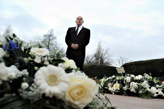 Cllr Ernest Gibson in the grounds of South Shields Crematorium. 