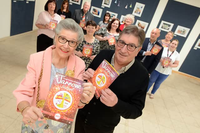 The Mayor of South Tyneside, Cllr Pat Hay, with Fred Hemmer, Chairperson of Jarrow Festival Committee, and the rest of the Jarrow Festival Committee at the launch of the event. 