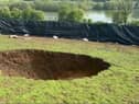 Sinkhole which has opened up above HS2 work in Buckinghamshire