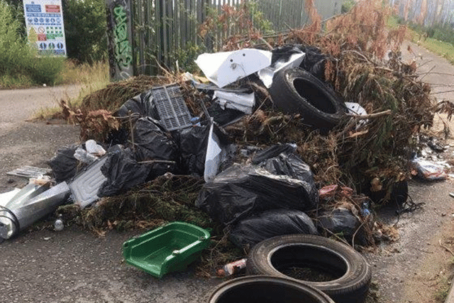 Rubbish that was dumped at Curlew Road in Jarrow.