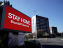 A giant television over the A57 Motorway urges people to stay home on March 26, 2020 in Manchester, England. (Getty Images)