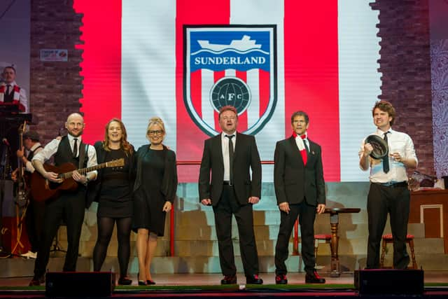 Cast members of The Sunderland Story on stage at the Empire Theatre. Photo: David Wood. 