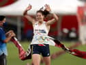 Kate French of Team GB crosses the line to win gold in the Laser Run during the Women's Modern Pentathlon (Photo by Dan Mullan/Getty Images)