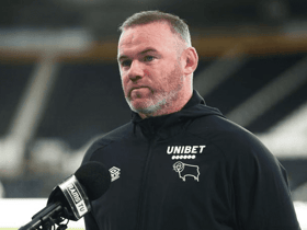 Wayne Rooney, manager of Derby County, is interviewed after the pre-season friendly match against Real Betis at Pride Park on July 28, 2021 in Derby, England. (Photo by Charlotte Tattersall/Getty Images)