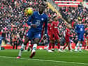 Chelsea's French defender Benoit Badiashile eyes the ball during the English Premier League football match (Photo by PAUL ELLIS/AFP via Getty Images)