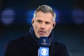 Jamie Carragher on presentation duty during the Champions League 