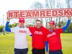 Image shows: (l-r) Wess Brown, Sergio Petrucci, founder of Red Sky Foundation and Kevin Phillips. 