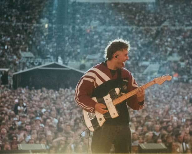 Sam Fender fought back tears as he played his first night at St James’ Park in 2023. (Image: Niall Lea)