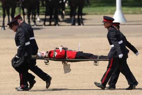 Three soldiers fainted during the Colonel’s Review at Horse Guards Parade in London today