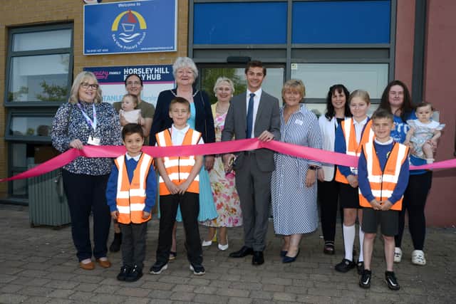 South Tyneside Council launch of new Family Hub's at Horsley Hill, with Cllr Adam Ellison, leader Cllr Tracey Dixon, and Deputy Mayor Cllr Margaret Peacock.