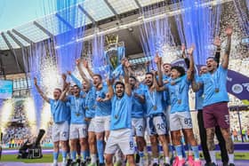 Manchester City celebrate their Premier League title in May 2023