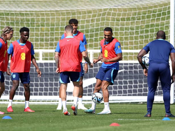 Newcastle United's Callum Wilson, second right, trains with England.