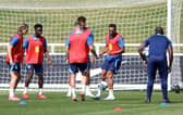 Newcastle United's Callum Wilson, second right, trains with England.