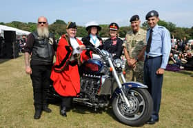 The Mayor is pictured with Stuart Rogerson of the Bad-Landers MC, Cllr Paul Dean, Chairman of South Tyneside Armed Forces Forum, High Sheriff Dame Irene Lucas-Hays, Lord Lieutenant Ms Lucy Winskell, Major Loader of 205 Battery, Royal Artillery and Cadet Carty-Hughes, of 324 Squadron.