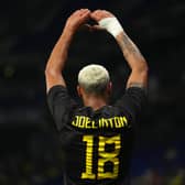 Newcastle United's Joelinton celebrates scoring for Brazil.