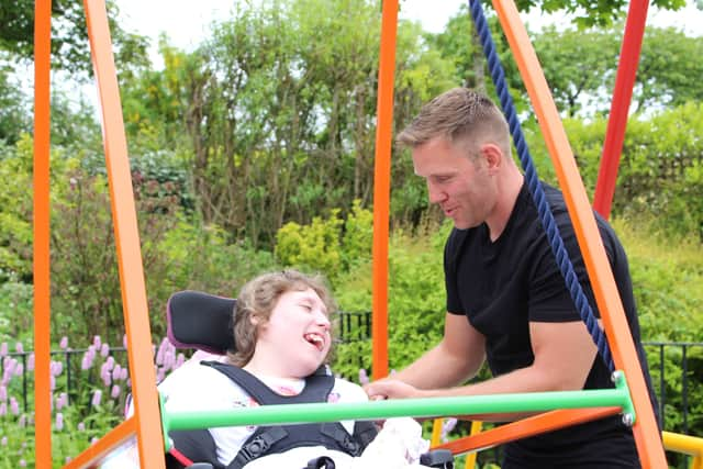 Dad Stephen Pape with daughter Sophie who has cerebral palsy