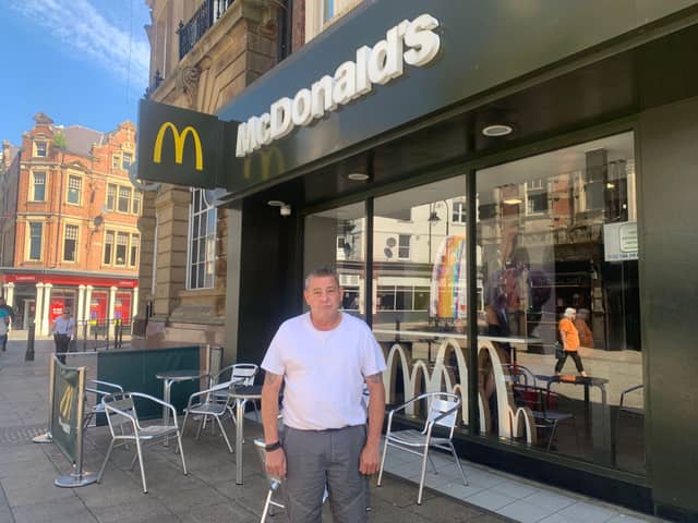 Wayne Simpson, who had his burger stolen by a seagull in King Street, South Shields.