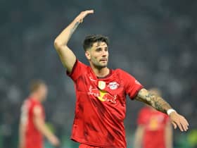  Dominik Szoboszlai of RB Leipzig gestures during the DFB Cup final match between RB Leipzig and Eintracht Frankfurt at Olympiastadion on June 03, 2023 in Berlin, Germany. (Photo by Sebastian Widmann/Getty Images)