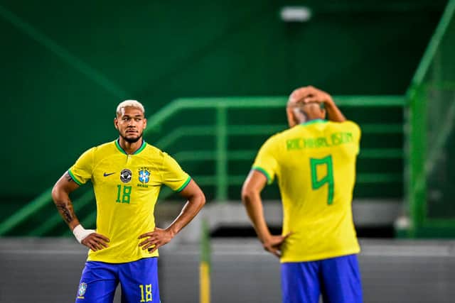 Newcastle United and Brazil midfielder Joelinton reacts to a goal from Senegal's Sadio Mane last night. (Pic: Getty Images)