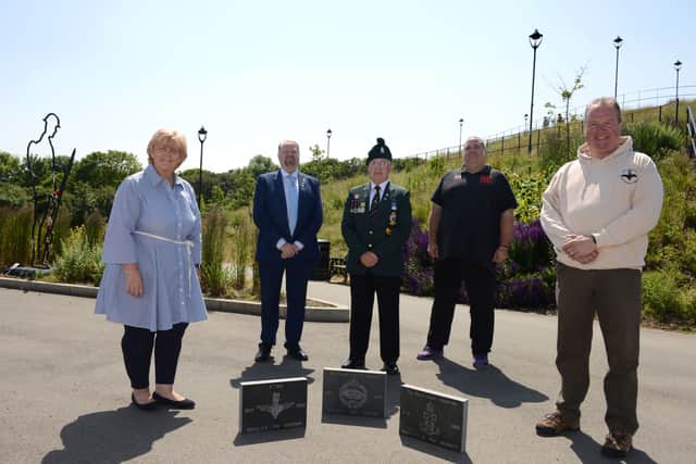 Cllr Tracey Dixon; leader of South Tyneside Council with  Cllr Paul Dean; Armed Forces Forum Chairman, Joe Mills, Wayne Groves; South Tyneside NAAFI Break and Rob Deverson; National Veterans’ Walk charity. Photo: Other 3rd Party.
