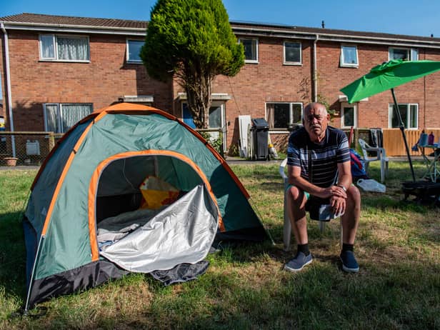 Gary Lambert, who is camping outside of his former home after being evicted in Stockwood, Bristol.