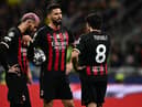 Olivier Giroud at AC Milan alongside current Newcastle United midfielder Sandro Tonali.  