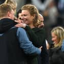 Newcastle United co-owner Amanda Staveley embraces head coach Eddie Howe after the club secured Champions League football last season.