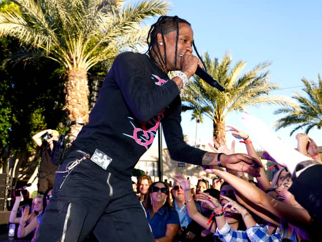 Travis Scott performs during Michael Rubin's 2023 Fanatics Super Bowl Party; the “Astroworld” musician is set to perform two dates in the UK this week despite being arrested in June 2024 in Miami (Credit: Getty Images)