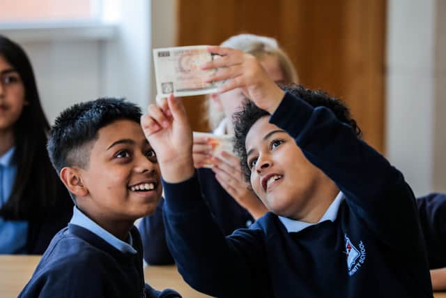 Bank of England staff visit Laygate Primary School in South Shields.