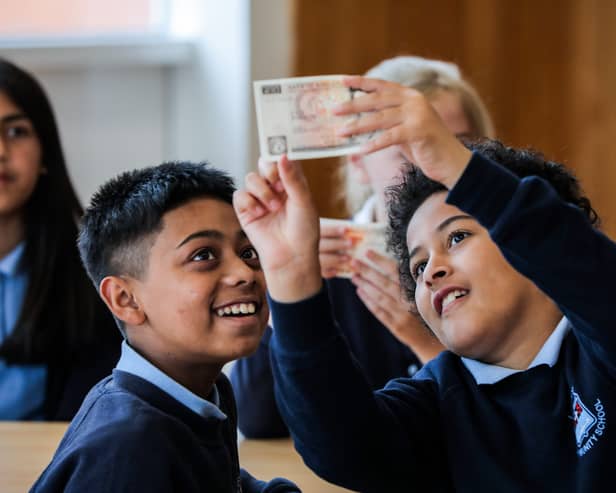 Bank of England staff visit Laygate Primary School in South Shields. 