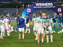 Newcastle United's Anthony Gordon, left, celebrates Engand's European Under-21 Championship final win in Batumi, Georgia. (Pic: Getty Images)