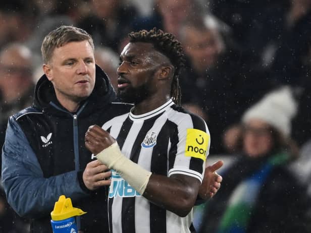 Newcastle United head coach Eddie Howe and winger Allan Saint-Maximin during a game against West Ham United at the London Stadium last seaason. (Pic: Getty Images)