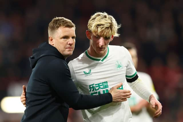 Newcastle United head coach Eddie Howe and winger Anthony Gordon last season. (Pic: Getty Images)