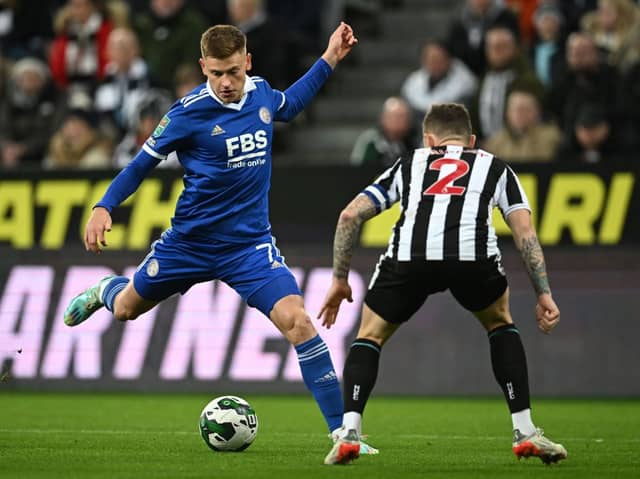 Harvey Barnes in action against Newcastle United.  