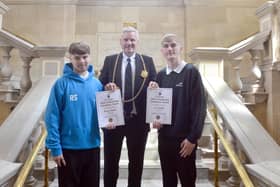 L:R Reece Smith, Mayor John McCabe and Lee Smith.