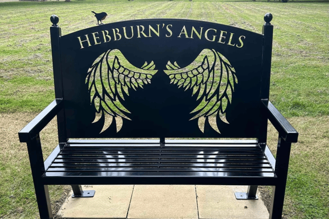 The ‘Hebburn’s Angels’ bench in Hebburn Cemetery.