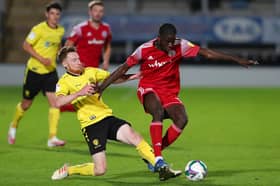 Ex-Newcastle United youngster Mo Sangare in action for Accrington Stanley whilst on-loan from the Magpies in 2020.