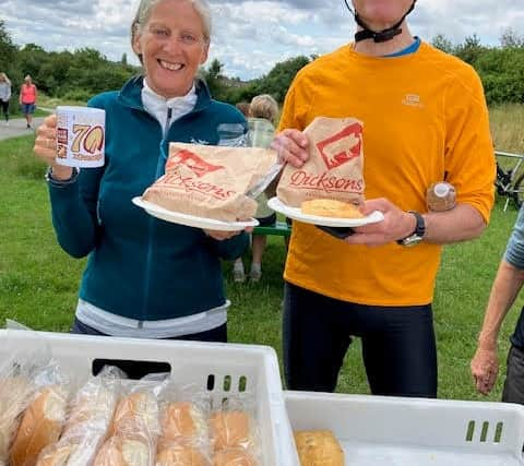 Ingrid and Uli tucking into their sandwiches. Picture supplied by Dicksons