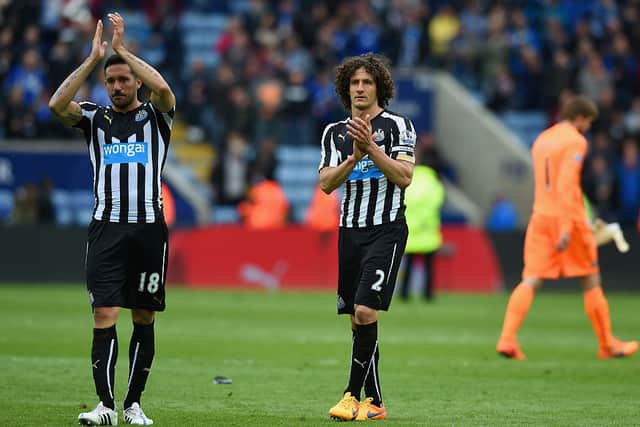 Jonas Gutierrez and Fabricio Coloccini applaud fans after a game against Leicester City in May 2015. (Pic: Getty Images)