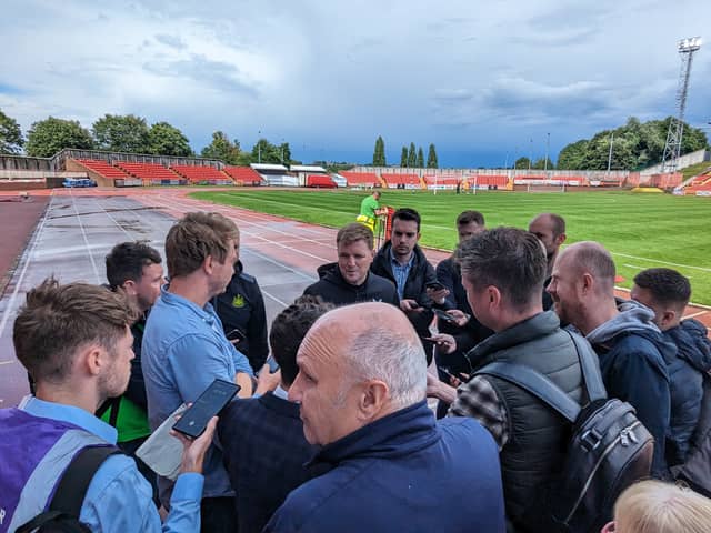 Eddie Howe speaks to the media following Newcastle United’s 3-2 win at Gateshead.  