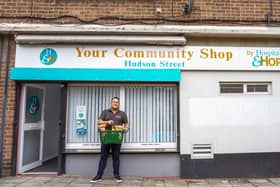 Mark Patterson outside Hospitality and Hope's new community shop at Tyne Dock. Photo credit: Holly Charlton 