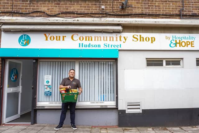 Mark Patterson outside Hospitality and Hope's new community shop at Tyne Dock. Photo credit: Holly Charlton 