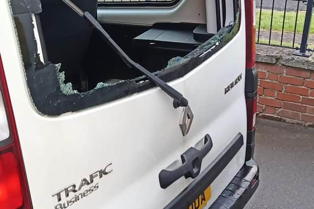 Damaged minivan targeted by vandals