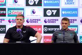 Eddie Howe speaking at a press conference in the United States.  