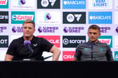 Eddie Howe speaking at a press conference in the United States.  