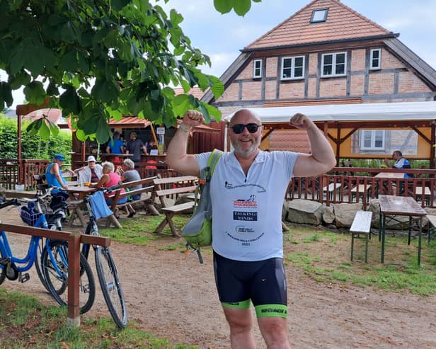Stephen Thompson will cycle from the Ukrainian border to South Tyneside before taking part in the Great North Run.