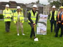 Cllr Ellison (front) with Robert Storey who will manage the new facility, Ruby Watt, a care-experienced young person, Kevin Turnbull, Director at JDDK Architects and Norman Trainer from Surgo Construction. Photo: South Tyneside Council.