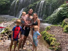  Matt and Carlie with their children Lincoln, seven, Delilah, four and Adelaide in Bali.