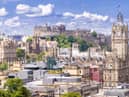 Edinburgh Castle with Cityscape from Calton Hill, Edinburgh, Scotland UK